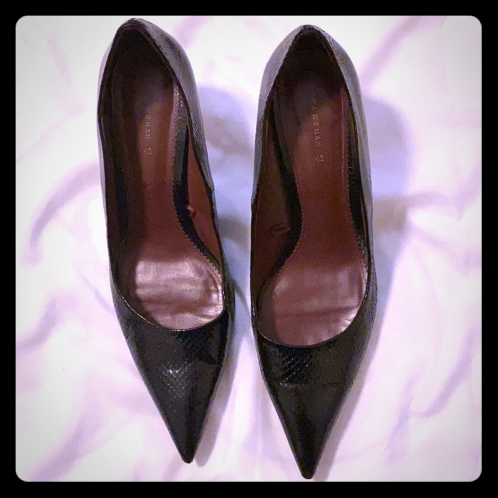 Zara Black Snakeskin Heels
